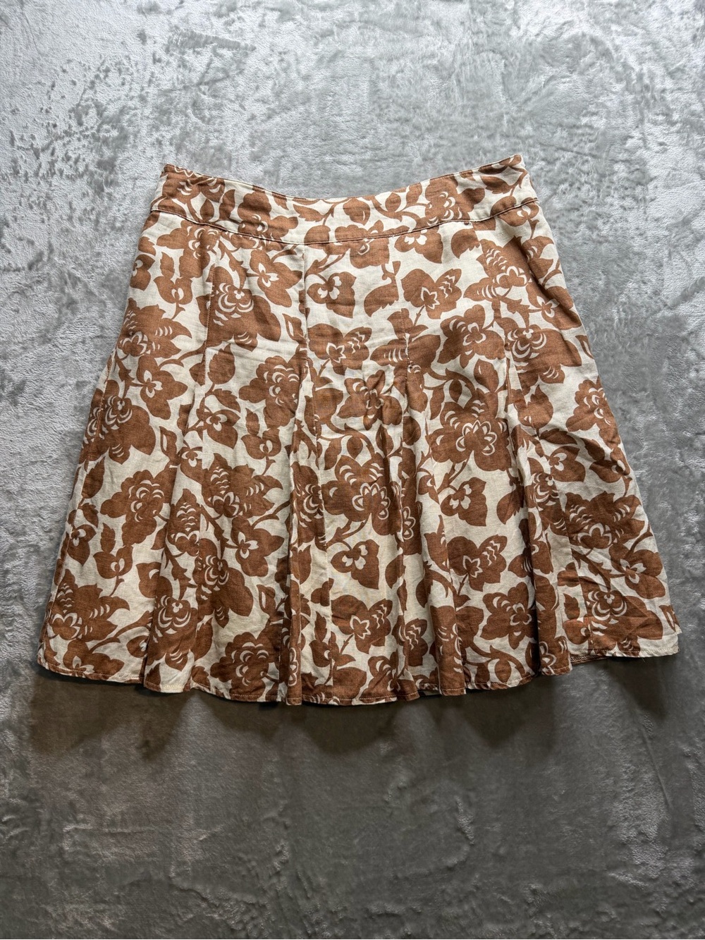 Boden Brown Floral 100% Linen Skirt